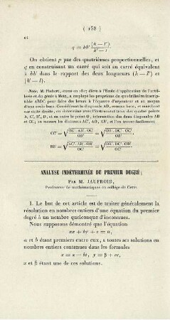 Analyse indéterminée du premier degré.