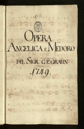 Opera Angelica e Medoro [...] 1749