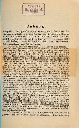 Führer durch Coburg und Umgebung : Mit 1 Pl. d. Stadt (u. Illustr.)