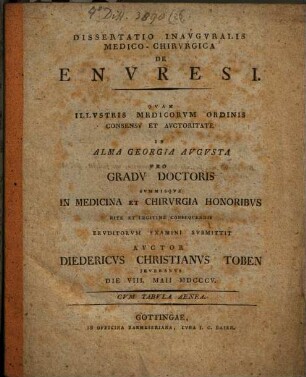Diss. inaug. med. chir. de enuresi : cum tab. aen.