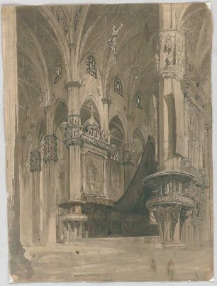 Bauernfeind, Gustav; Italien; Österreich; Schweiz; Studien- und Reiseskizzen - Dom in Mailand - Innenraum (Perspektive)