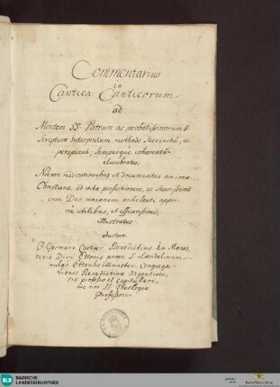 Commentarius in cantica canticorum - Cod. Ettenheim-Münster 73