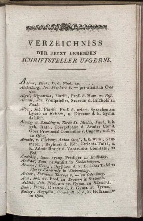 Verzeichniss der jetzt lebenden Schriftsteller Ungerns.