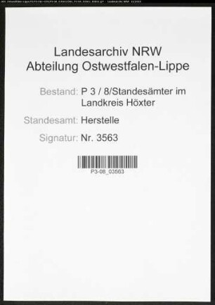 Sterberegister Standesamt Herstelle