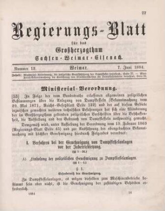 53. Ministerial-Verordnung, die polizeiliche Beaufsichtigung der Dampfkessel betreffend