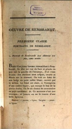 Catalogue Raisonné De Toutes Les Estampes Qui Forment L'Oeuvre De Rembrandt, Et Ceux De Ses Principaux Imitateurs. 1
