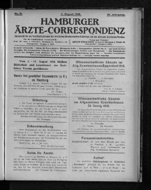 No. 31. 4. August 1918. 21. Jahrgang.