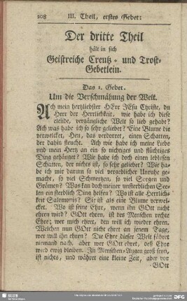 Der dritte Theil hält in sich Geistreiche Creutz- und Trost-Gebetlein