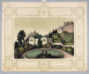 Die alte Königliche Villa (Palais) des Königs Friedrich August II. am Weinberg in Wachwitz bei Dresden, rechts die neogotische Kapelle