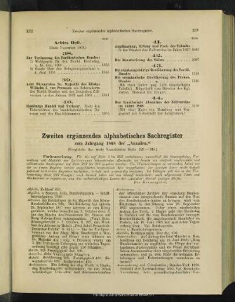 Zweites ergänzendes alphabetisches Sachregister