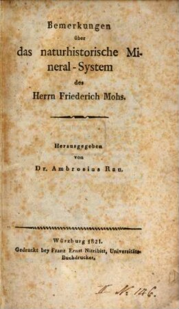 Bemerkungen über das naturhistorische Mineral-System des Herrn Friederich Mohs