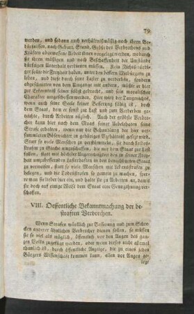 VIII. Oeffentliche Bekanntmachung der bestraften Verbrechen