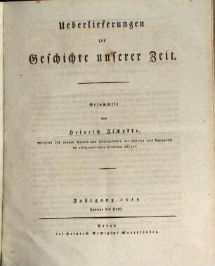 Überlieferungen zur Geschichte unserer Zeit. [3]. 1819
