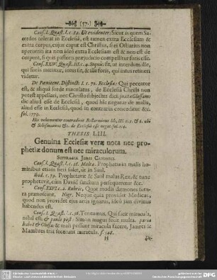 Thesis LIII. Genuina Ecclesiae verae nota nec prophetiae donum est nec miraculorum