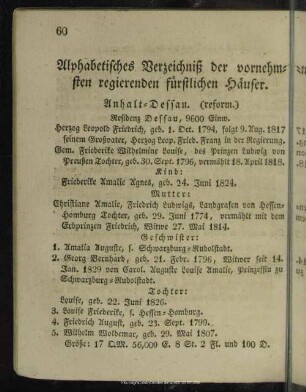 Alphabetisches Verzeichniß der vornehmsten regierenden fürstlichen Häuser