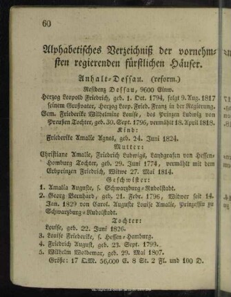 Alphabetisches Verzeichniß der vornehmsten regierenden fürstlichen Häuser
