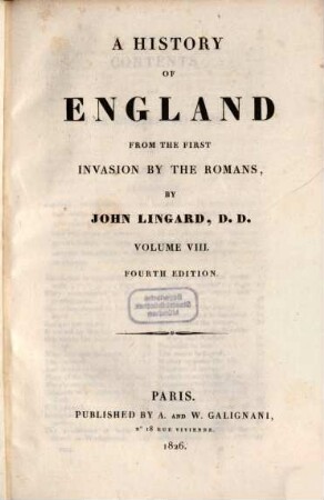 A History of England from the first invasion by the Romans, 8