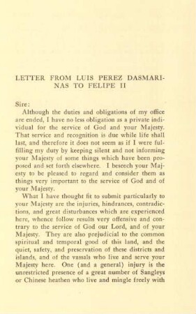 Letter from Luis Perez Dasmarinas to Felipe II