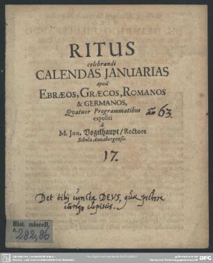 Ritus celebrandi calendas Januarias apud Ebraeos, Graecos, Romanos et Germanos