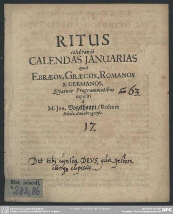 Ritus celebrandi calendas Januarias apud Ebraeos, Graecos, Romanos et Germanos