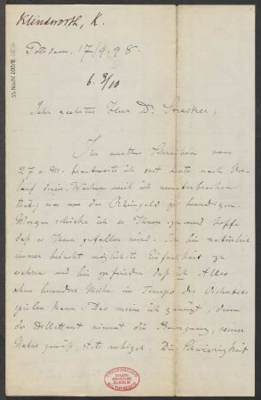 Brief an B. Schott's Söhne : 17.09.1898