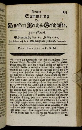 41tes Stuck. Schwabach, den 14. Junii, 1757.
