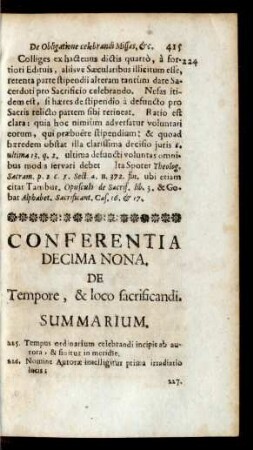 Conferentia Decima Nona. De Tempore, & loco sacrificandi