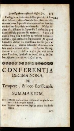 Conferentia Decima Nona. De Tempore, & loco sacrificandi