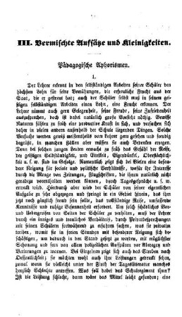 Pädagogische Aphorismen : III. Vermischte Aufsätze und Kleinigkeiten