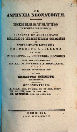 De asphyxia neonatorum : dissertatio inauguralis medica