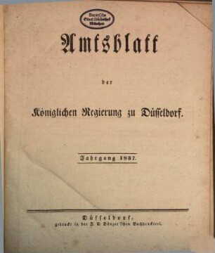 Amtsblatt für den Regierungsbezirk Düsseldorf. 1837