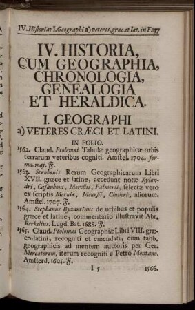 IV. Historia, Cum Geographia, Chronologia, Genealogia Et Heraldica.