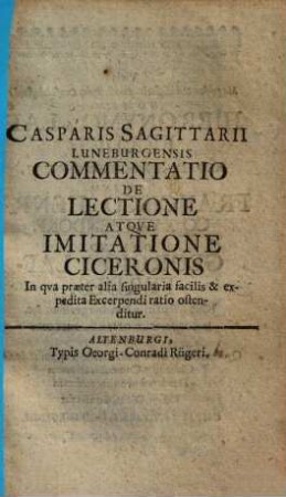 Commentatio de lectione atque imitatione Ciceronis