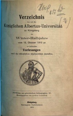 Anekdota zur griechischen Orthographie, 11. WS 1910/11