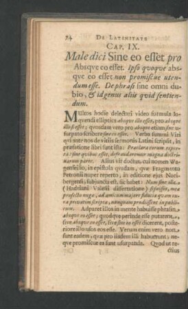 Cap. IX. Male dici Sine eo esset pro Absque eo esset.