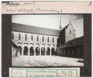 Chorin, ehem. Zisterzienserkloster: Ansicht von Süden, Kreuzgang