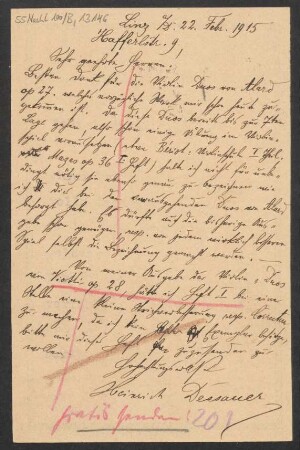 Brief an B. Schott's Söhne : 22.02.1915