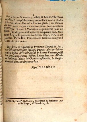 Declaration du roi qui revocque l'arret du conseil du 20. Nov. 1751