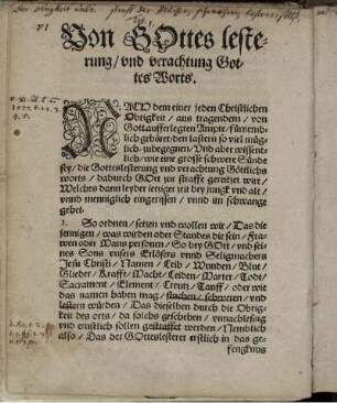 Von Gottes lesterung/ und verachtung Gottes Worts