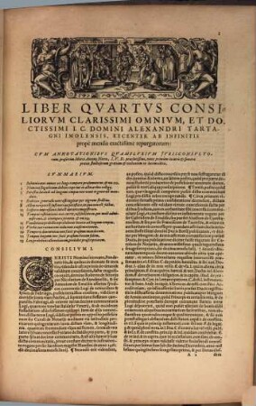 Consiliorum Alexandri Tartagni Imolensis, I.C. Celeberrimi. Libri Septem : Habes His Typis Omnivm Postremis praeter accuratam emendationem, Adnotationes repurgatas et expunctas, quae nouis opinionibus et haereticis Orthodoxam Ecclesiam laedebant. Dvo Insvper Habes Alexandri Responsa Restitvta, vnum, quod est XXXIII. lib. 4. multis ab hinc annis praetermissum. Alterum vero est in VII. libri calce, quod inter concilia Lavrentii Calcanei impressum reperitur. Item Alexandri vitam per Nicolavm Antonivm Gravativm I.C. editam. Postremo Additamenta doctißima praestantiß. I.C. Marci Antonii Nattae Astensis hucusque non edita ... Addito duplici Indice ..., 4