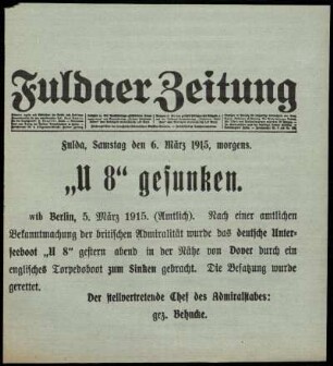 Erste Ausgabe vom Samstag, den 06. März 1915.