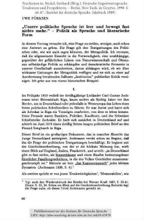 "Unsere politische Sprache ist leer und bewegt fast nichts mehr." - Politik als Sprache und literarische Form