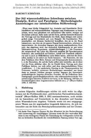 Der Stil wissenschaftlichen Schreibens zwischen Disziplin, Kultur und Paradigma - Methodologische Anmerkungen zur interkulturellen Stilforschung