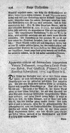 Apparatus criticus ad formandum interpretem veteris testamenti. Vol.I.