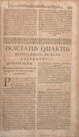 Tractatus Quartus Miscellanavs, De Aliis Sacramentis.