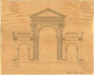 Thiersch, August ; Proportionsstudien - Gebäude (Teilansicht m. Schnitt)
