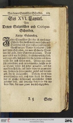 Das XVI. Kapitel: Von denen Satyrischen und Critique-Schreiben