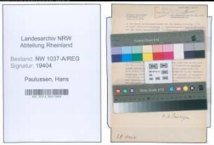 Entnazifizierung Hans Paulussen , geb. 11.06.1888 (Studienrat)