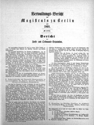 No. XVIII. Bericht der Forst- und Oekonomie-Deputation