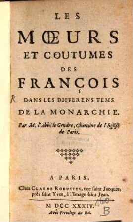 Les moeurs et coutumes des François